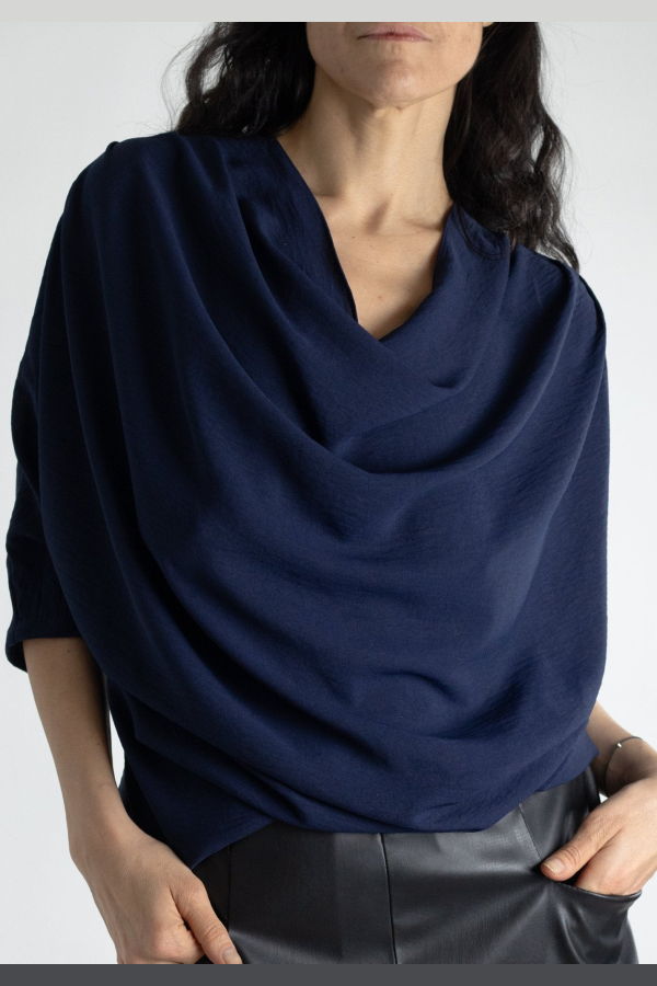 Meg Abstraction Cowl Top - Navy