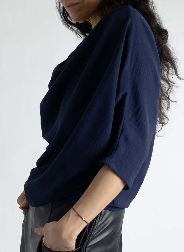 Meg Abstraction Cowl Top - Navy