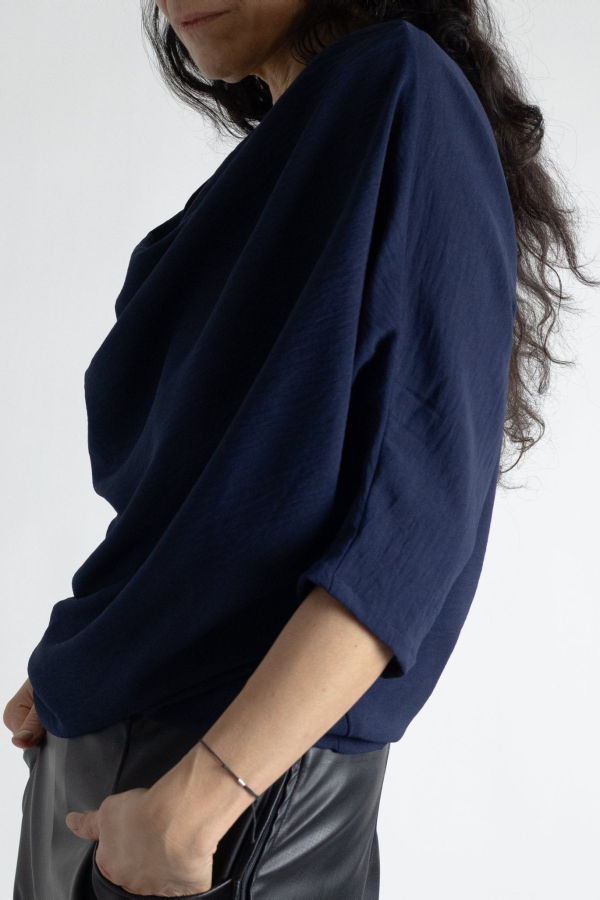 Meg Abstraction Cowl Top - Navy