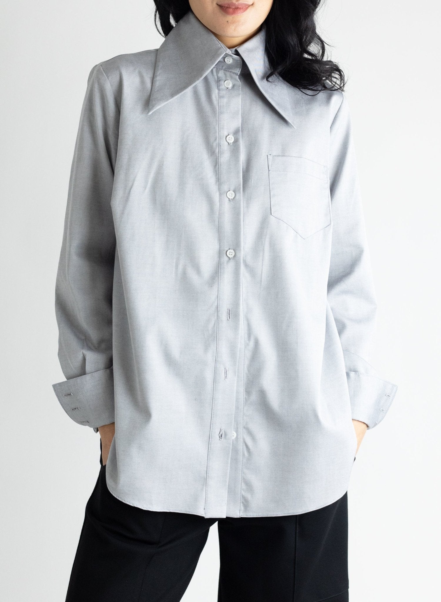 Meg Big Collar Shirt - Black Chambray | Garmentory