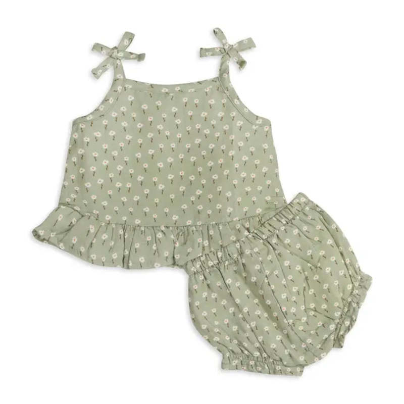 Viverano Organics Floral Shoulder Tie Baby Top and Shorts Set Viverano Organics Floral Shoulder Tie Baby Top and Shorts Set