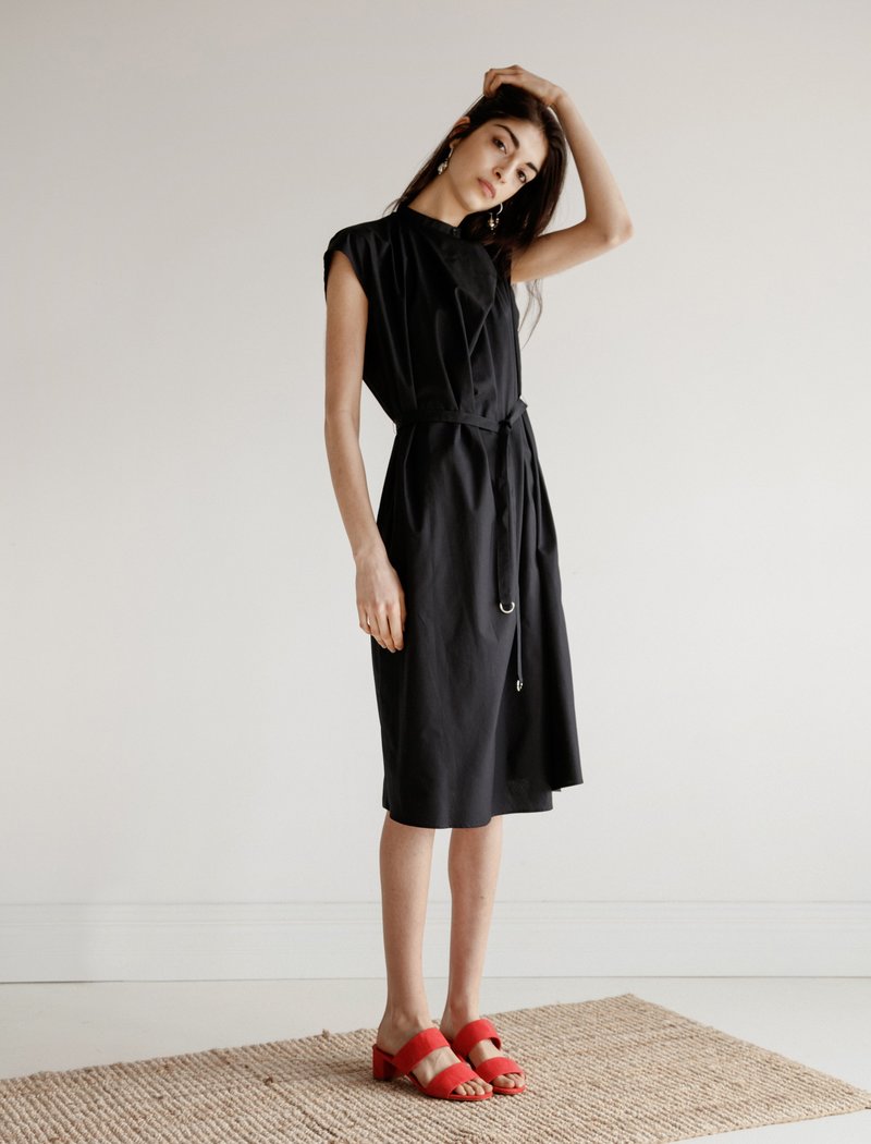 Lemaire Short Sleeve Folded Neckline Dress - Deep Navy | Garmentory