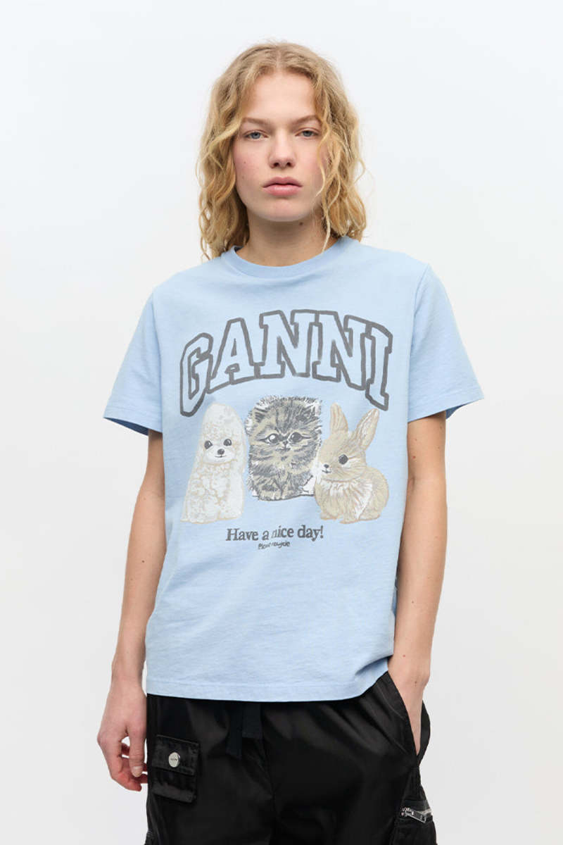 Tシャツ・カットソー GANNI Basic Cotton Jersey Animals Relaxed T-Shirt Ganni - Basic Cotton Jersey Animals Relaxed T-shirt - T