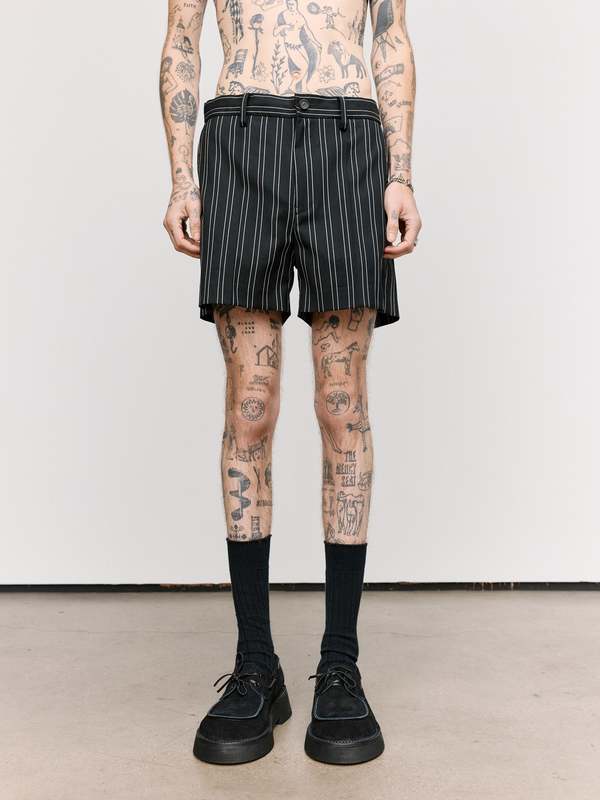 TAKAHIROMIYASHITA The Soloist. Black & White Stripe Wool Shorts