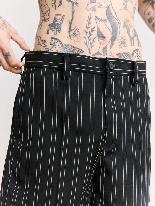 TAKAHIROMIYASHITA The Soloist. Black & White Stripe Wool Shorts