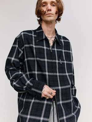 TAKAHIROMIYASHITA The Soloist. Black Check Cotton Full Zip Work