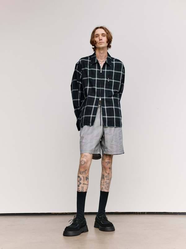 TAKAHIROMIYASHITA The Soloist. Black Check Cotton Full Zip Work TAKAHIROMIYASHITA The Soloist. Black Check Cotton Full Zip Work