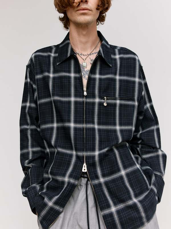TAKAHIROMIYASHITA The Soloist. Black Check Cotton Full Zip