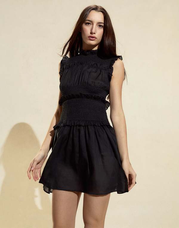Cynthia Rowley Ramie Mini Dress - Black | Garmentory