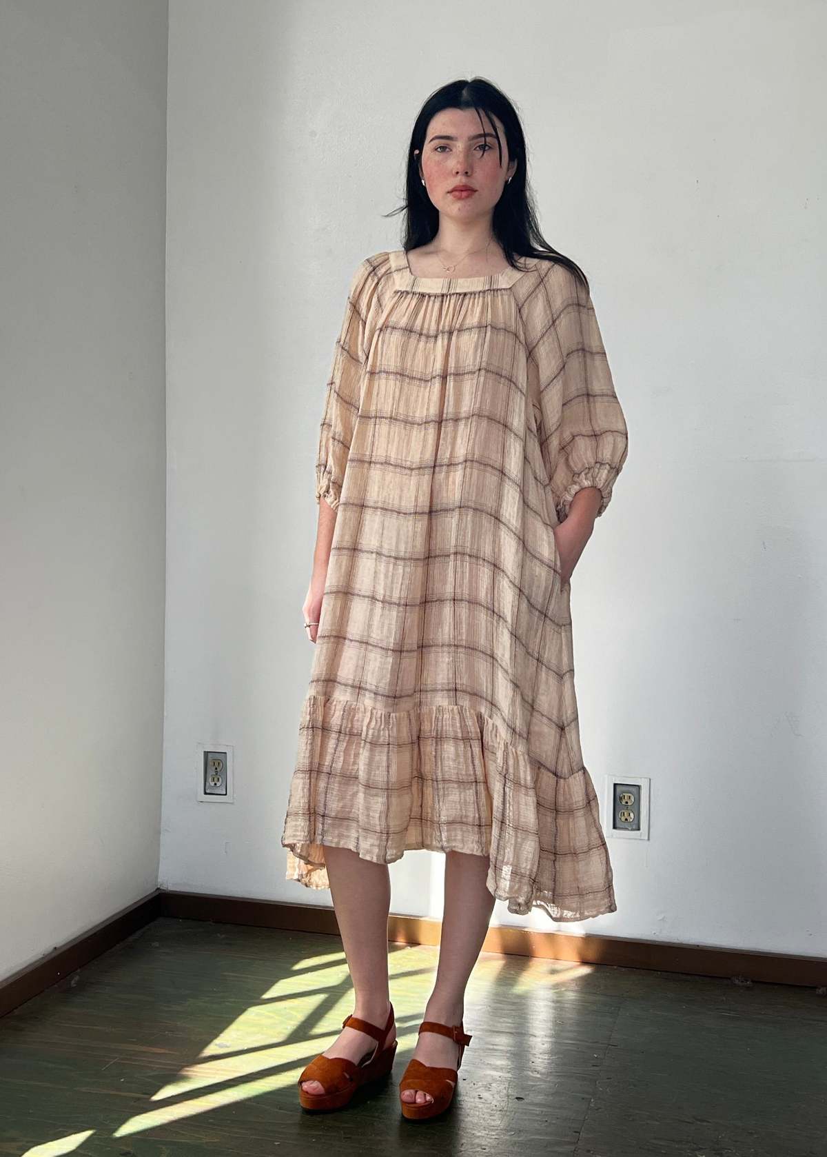 Lisa Marie Fernandez Textured Linen Plaid Easy Dress | Garmentory Lisa Marie Fernandez Textured Linen Plaid Easy Dress | Garmentory