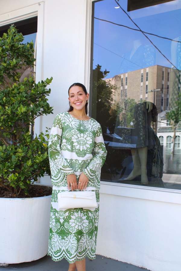 Borgo de Nor Seraphina Lace Dress - White/ Green
