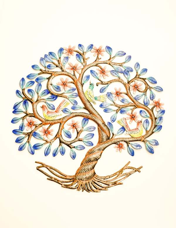 Beadworx Painted Singing Birds in Tree Metal Art