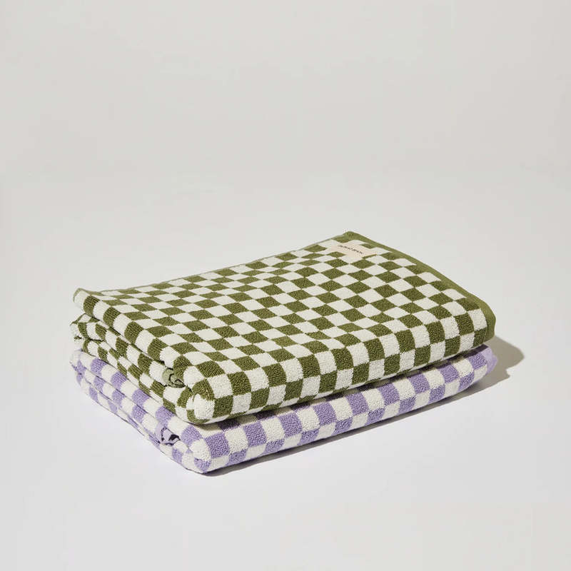 House Of Nunu Bath Towel - Olive Green Checks