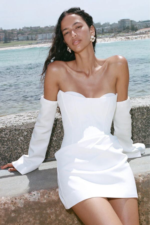 Shona Joy Oakley Strapless Draped Mini Dress - Ivory | Garmentory