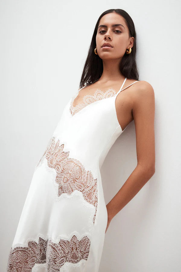 chinese dress ladies Stratus Lace High Neck Maxi Dress | Ivory | Dresses