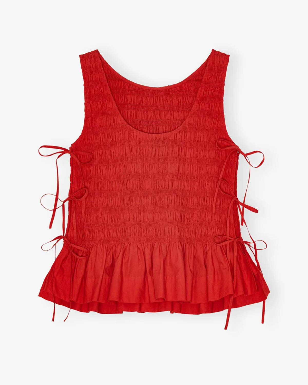 Ganni Cotton Poplin Smock Tie String Top - Racing Red | Garmentory