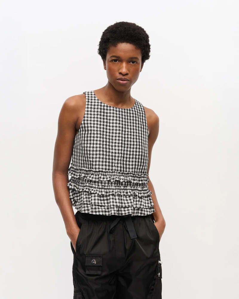 【GANNI】Drapey Melange Sleeveless Top Ganni Black Drapey Melange Sleeveless Top | ModeSens