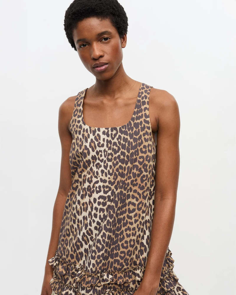 ワンピース GANNI / Printed Cotton Poplin GANNI/ガニー】Printed Cotton Poplin U-neck Mini：ミニ
