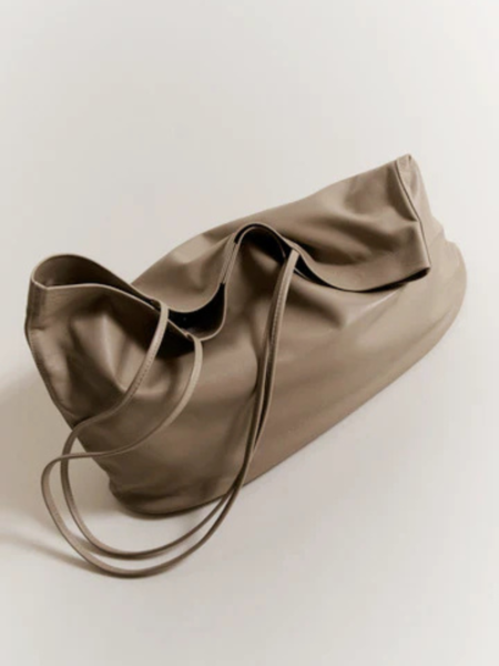 Modern Weaving Slim Lamb Oval Bucket Bag - Ecru/Tan | Garmentory
