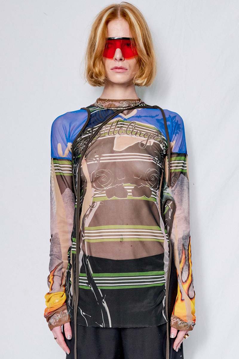 Ottolinger Polo Print Mesh Deconstructed Longsleeve Top