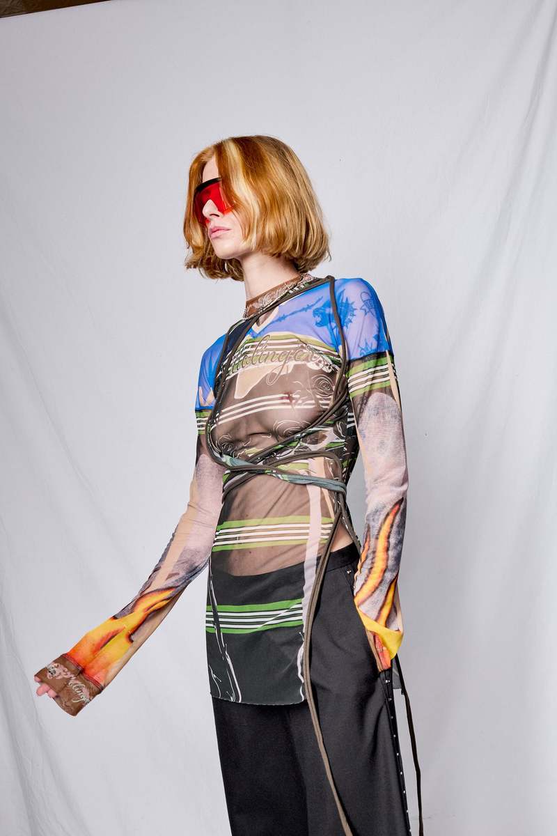 Ottolinger Polo Print Mesh Deconstructed Longsleeve Top