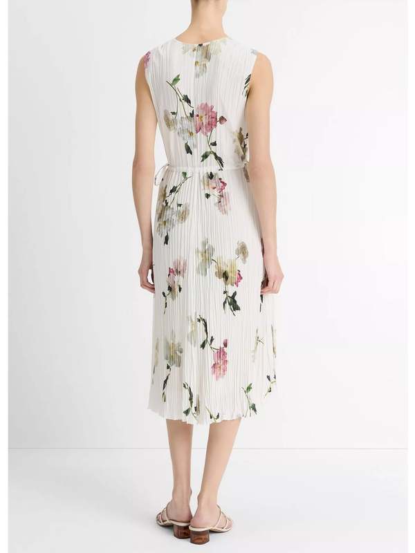 VINCE Wilted Peony Pleated Dress