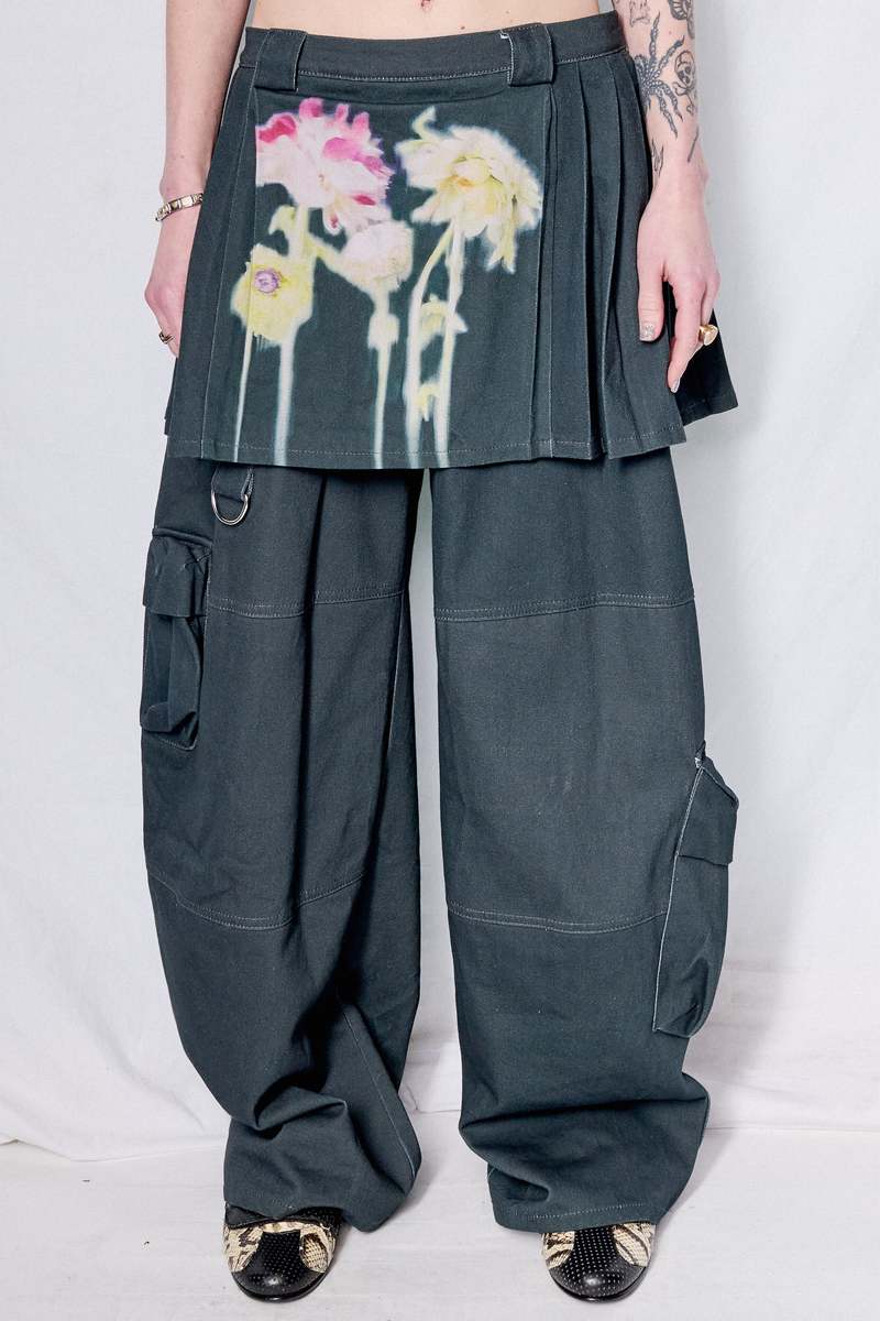 Collina Strada Black Flower Drip Lawn Skirt Cargo Pant