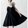 London Atelier Byproduct Navy Cloche Dress with One Shoulder White Bow - Thumbnail 2