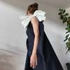 London Atelier Byproduct Navy Cloche Dress with One Shoulder White Bow - Thumbnail 6