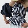 London Atelier Byproduct Striped Halter Top with Balloon Sleeves - Thumbnail 9