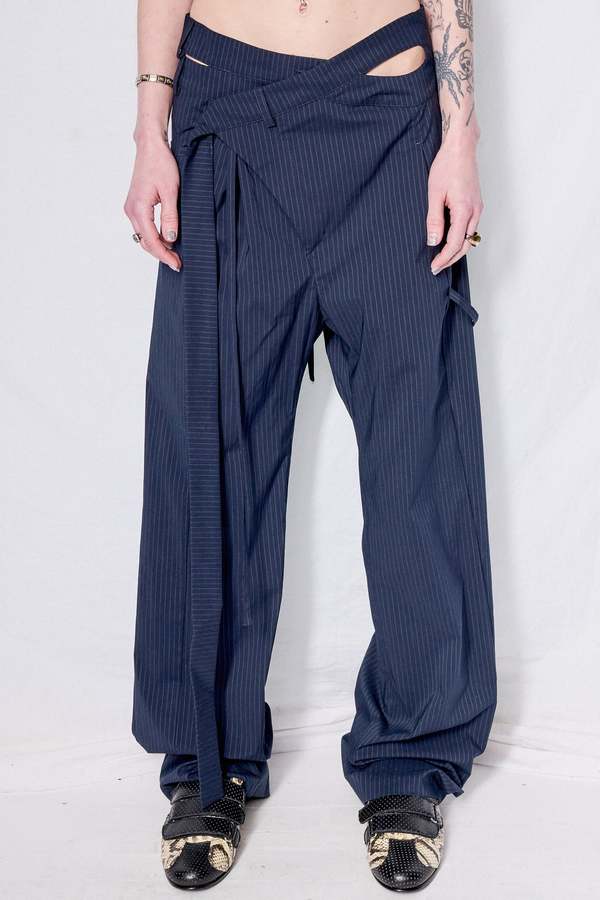 Ottolinger Navy Stripe Signature Wrap Pants | Garmentory