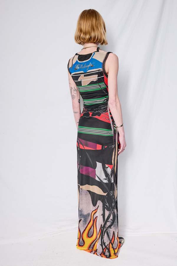 knee length dresses for ladies Bergljot Black Cape Design Mesh Maxi Dress, L / Black main image 1