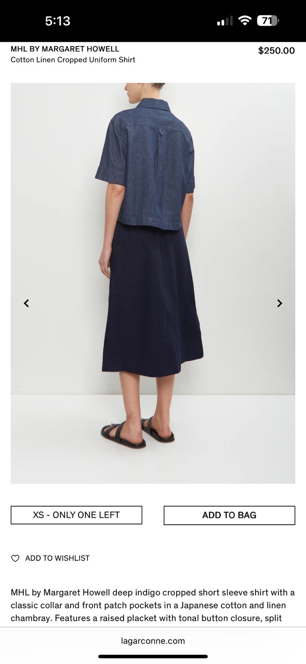 Margaret Howell Cotton Linen Cropped Uniform Shirt | Garmentory