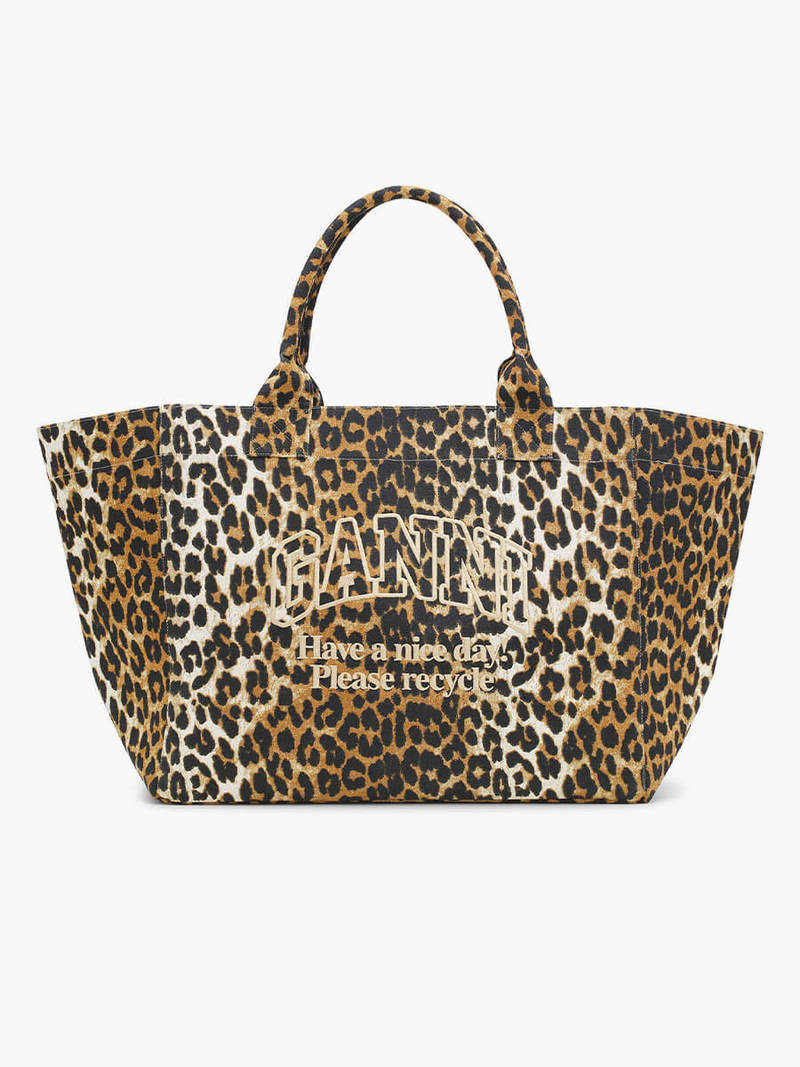 Ganni Leopard Oversized Canvas Tote Bag | Garmentory