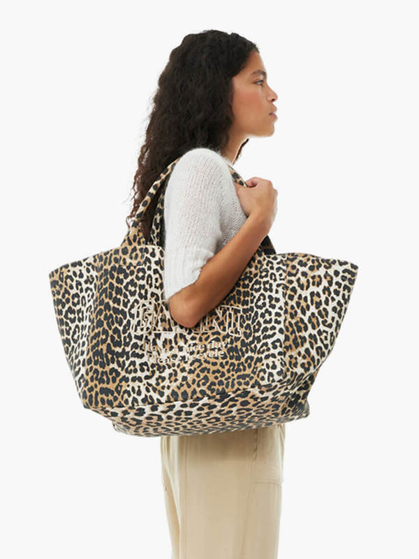 Ganni Leopard Oversized Canvas Tote Bag | Garmentory