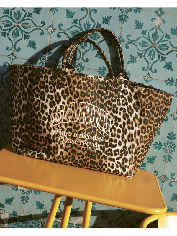 Ganni Leopard Oversized Canvas Tote Bag Garmentory