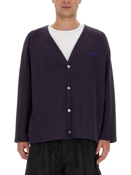 【送料&関税込】Needles V-neck Cardigan Needles embroidered-logo V-neck Cardigan | Purple | FARFETCH