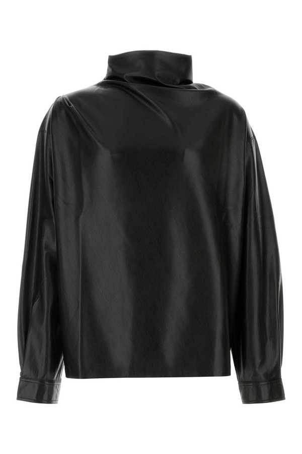 Tシャツ・カットソー NANUSHKA Black Synthetic Leather Mikael Top Mikael - Draped Okobor™ Alt-Leather Top - Black – Nanushka