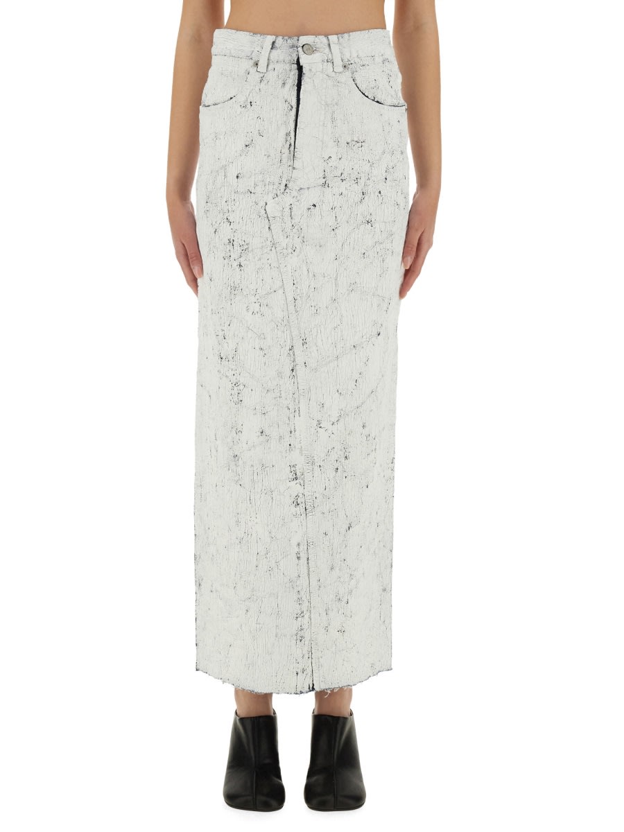 MM6 Maison Margiela Hand-painted Denim Long Skirt - White | Garmentory