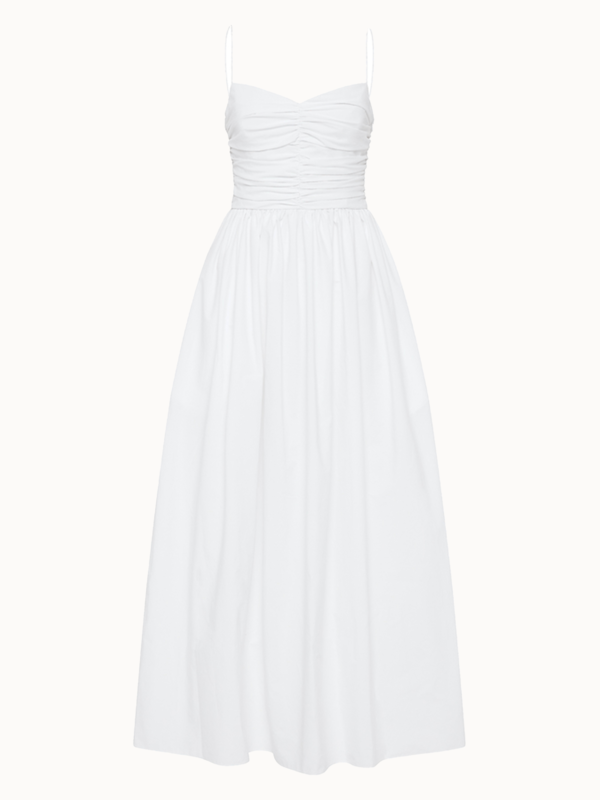 matteau gathered drop waist dress Gathered organic cotton-poplin midi dress - white