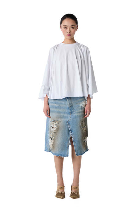 MM6 Maison Margiela Hand-painted Denim Long Skirt - White