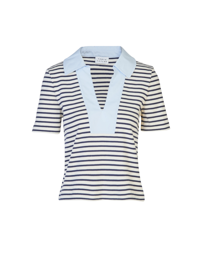 Tanya Taylor Melanie Top - Cream/ Maritime Blue Thin Stripe Tanya Taylor Melanie Top - Cream/ Maritime Blue Thin Stripe