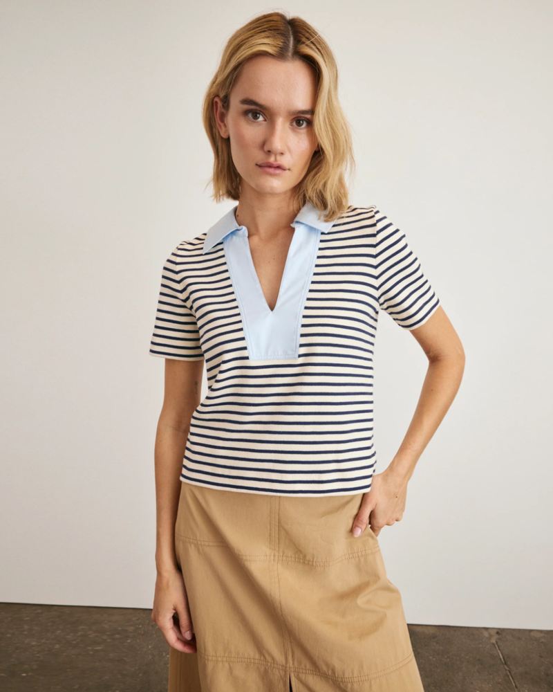 Tanya Taylor Melanie Top - Cream/ Maritime Blue Thin Stripe Tanya Taylor Melanie Top - Cream/ Maritime Blue Thin Stripe