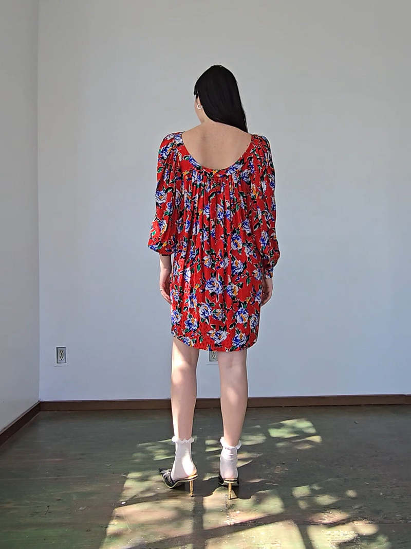 Yves Saint Laurent Pure Silk Red Floral Dress