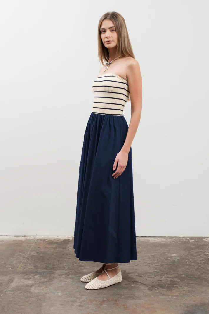 moon river strapless pleated midi dress rachelnthecityy on LTK
