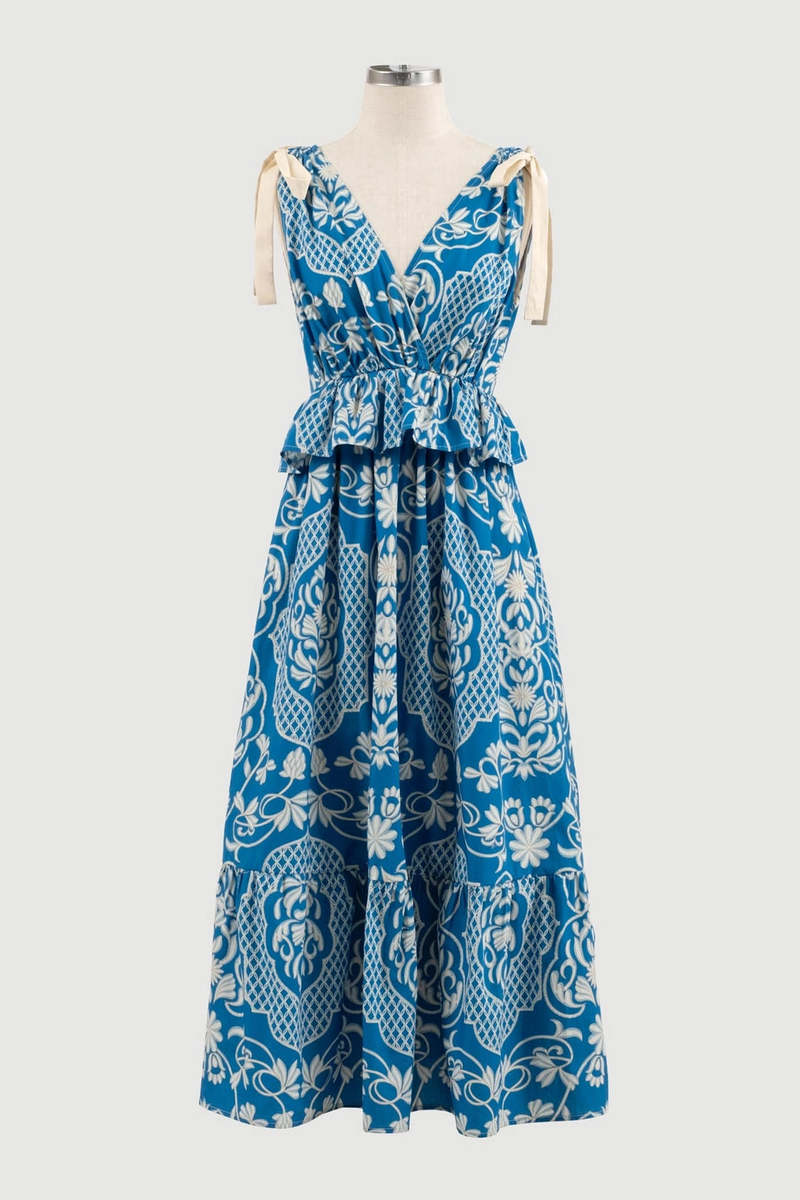 moon river blue dress Moon River Short Ruffle Sleeve Lace Trim Midi Dress