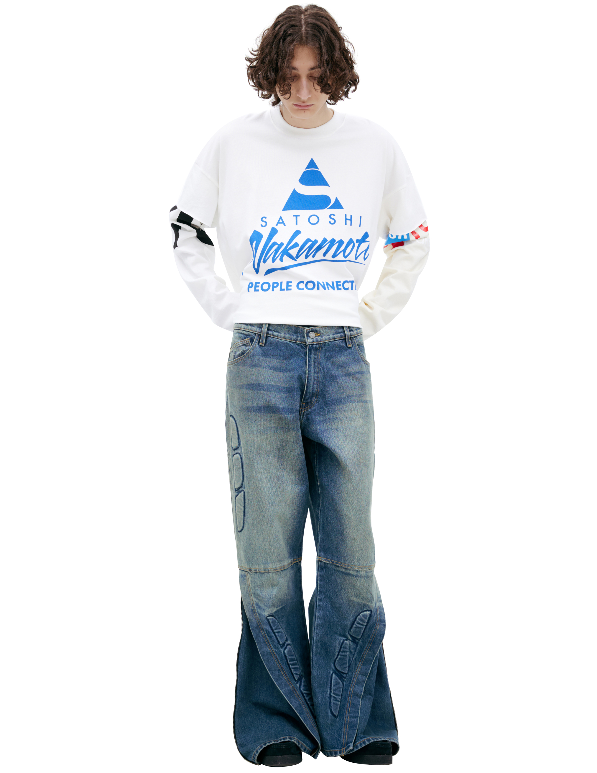 Satoshi Nakamoto Wide Jeans with Zippers - Blue | Garmentory