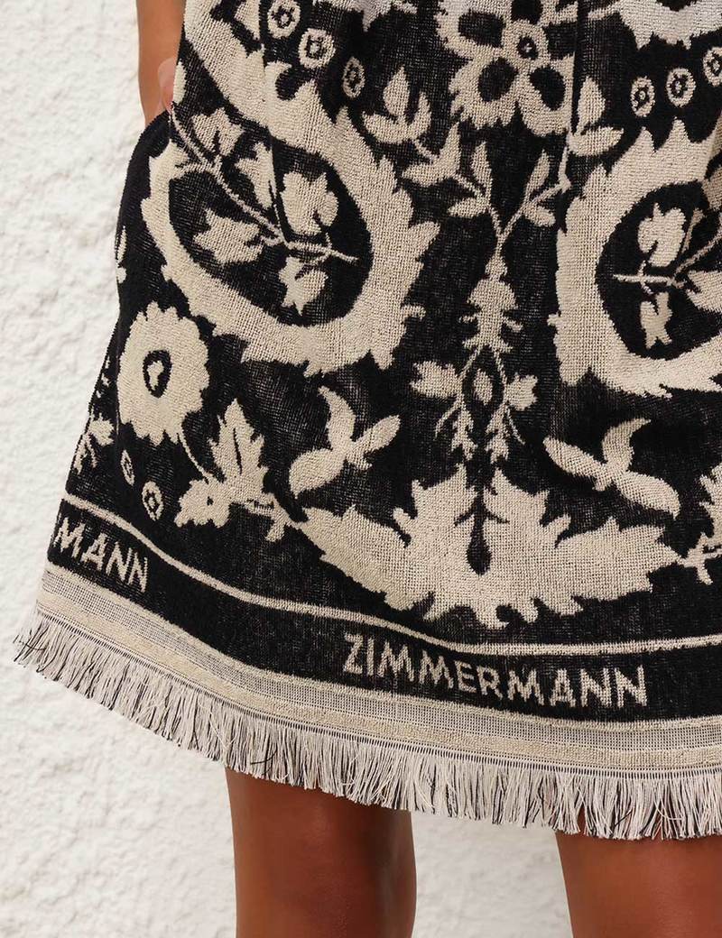 Zimmermann Rhiannon Towel Mini Dress - Black/Cream | Garmentory