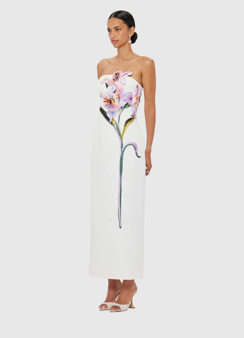 【Leo Lin】Rayna Applique Floral Maxi Dress Rayna Appliqué Floral Maxi Dress - Iris Print in Ebony – LEO LIN