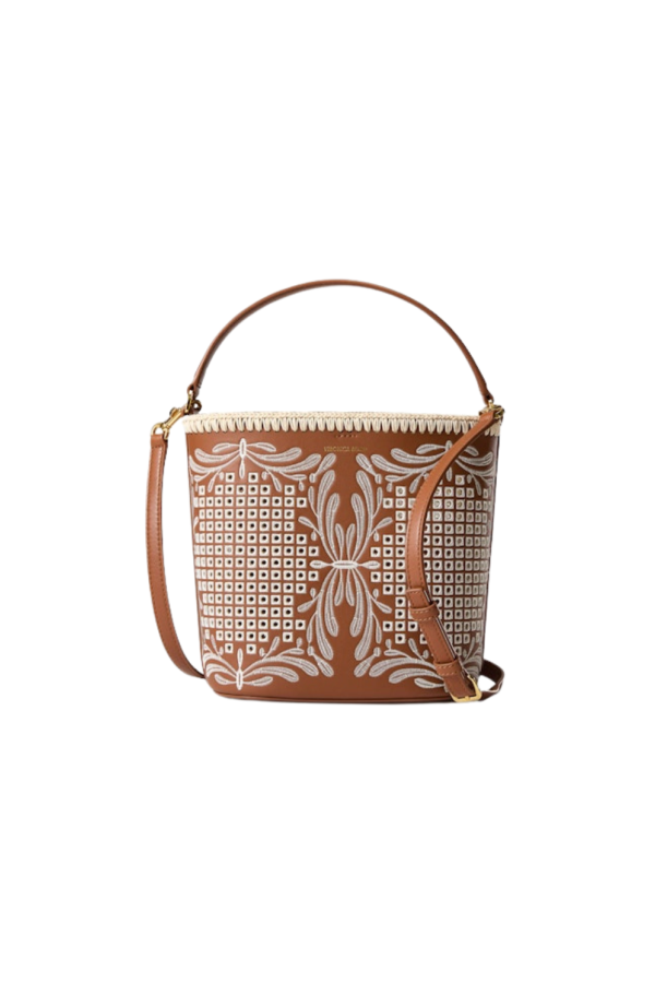 Veronica Beard Small Eyelet Feedbag Bucket Bag - Natural/Hazelwood